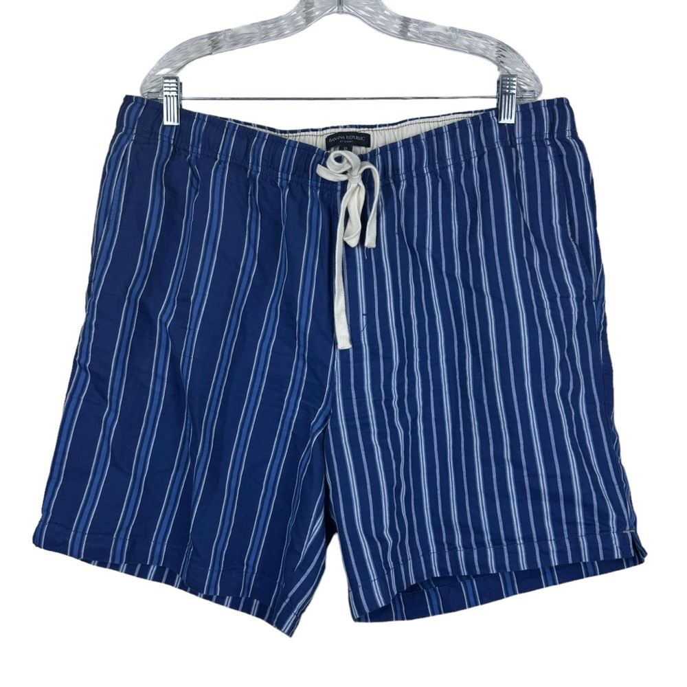 Banana Republic Mens 8" Ombra Short Size XL Linen Beach Drawstring Blue Stripe